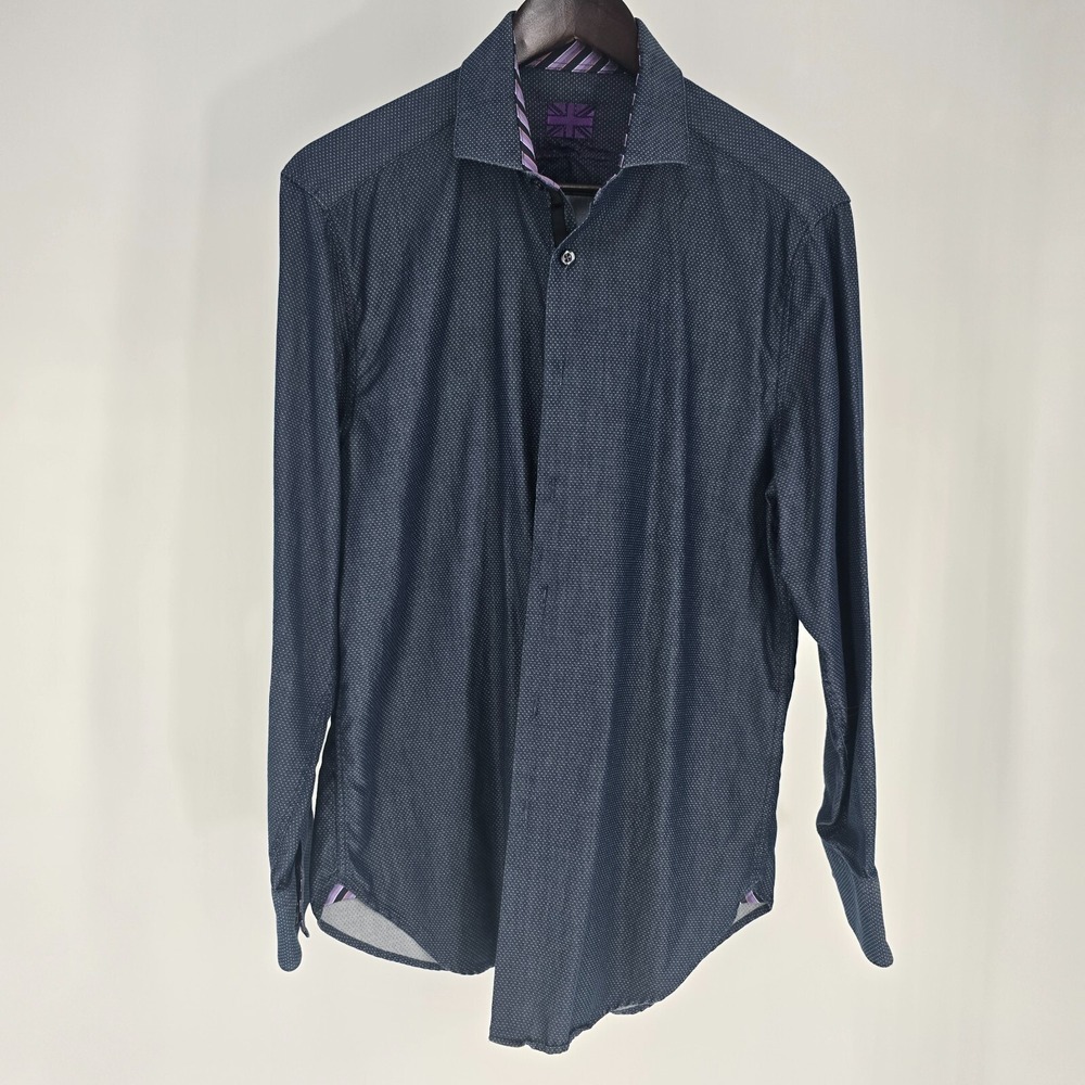 Michelsons London Mens Button Down Shirt Blue Size M Micro Dot Long Sleeve